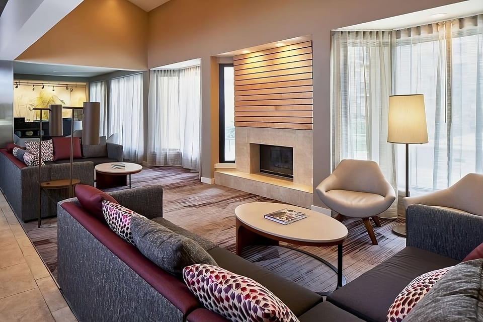 Gather by the fireplace and relax in plush seating.