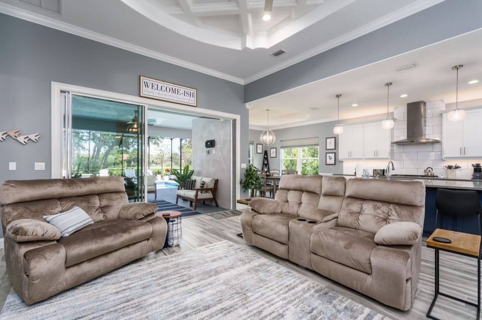 Open Concept living, kitchen and dining room.