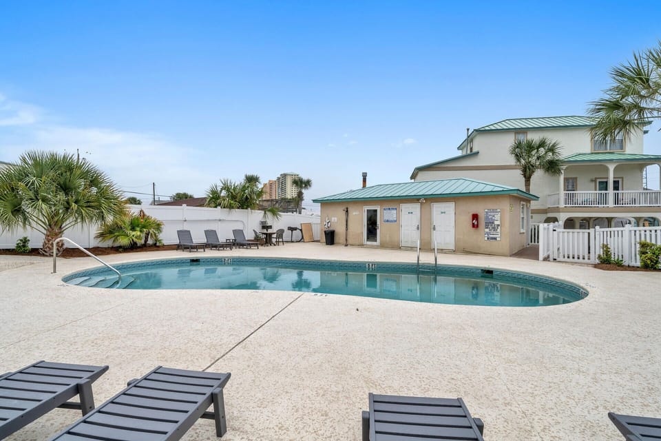 Pool Area with Hot Tub & Pool House
