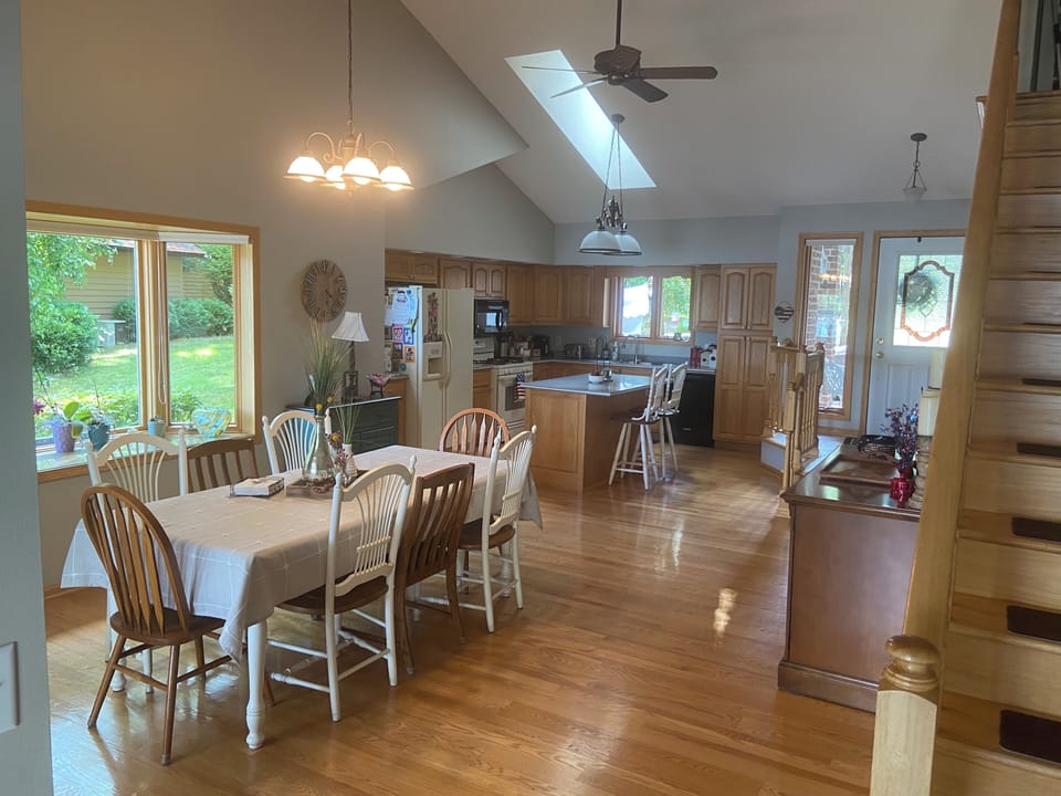 Open concept kitchen is very roomy and has good storage including a large pantry