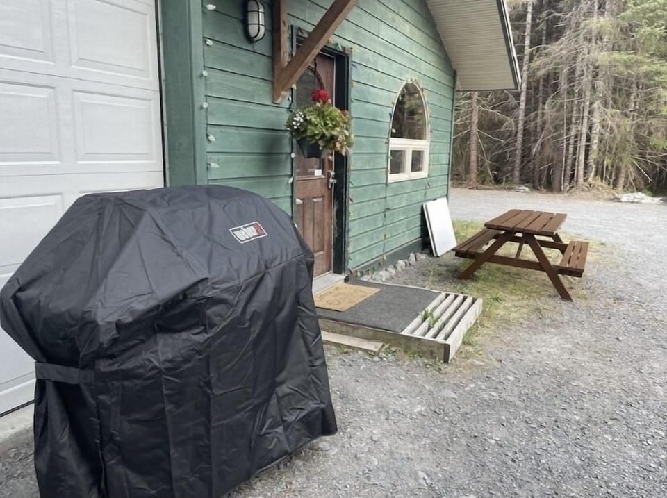 Front Yard with picnic table and extra table. 