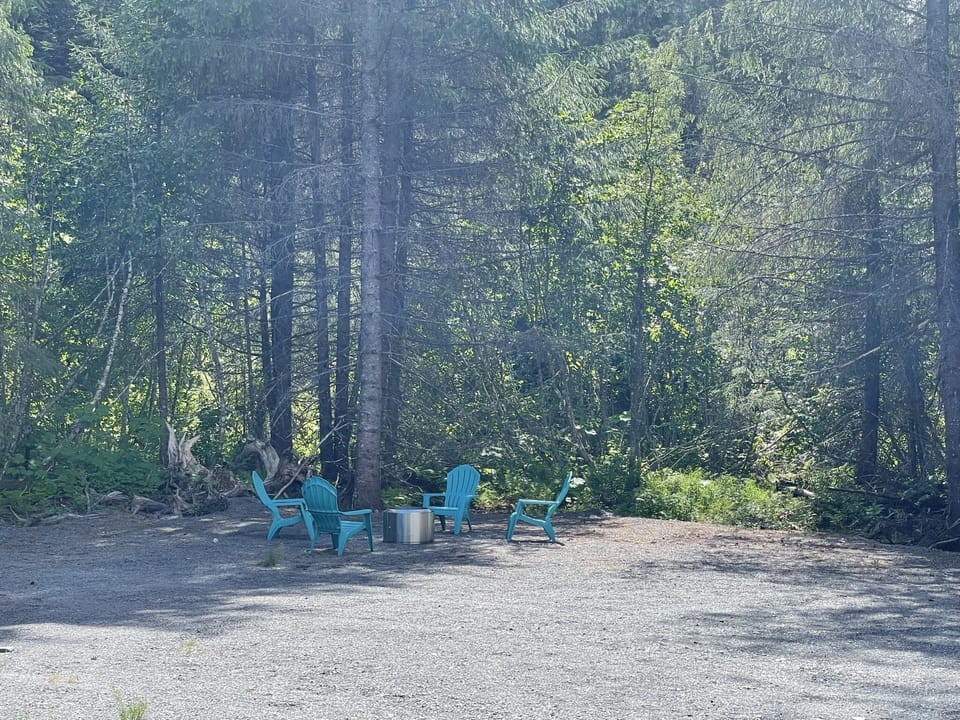Backyard with Fire Pit and chairs.