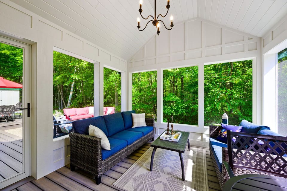 Our seasonal screen porch is the perfect spot for your morning coffee!