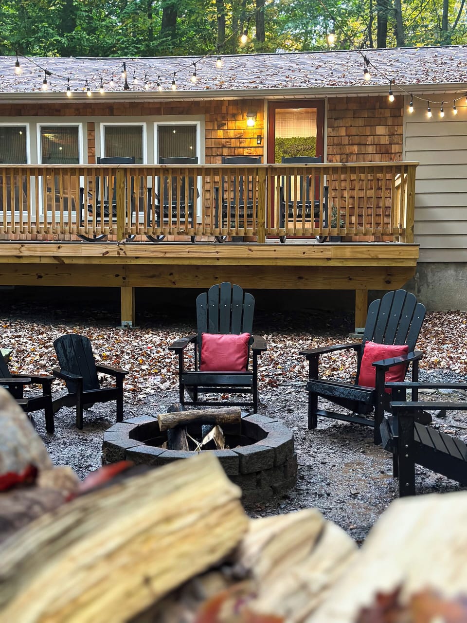 Cozy fire pit area for nights under the stars, stories, and s’mores with family 