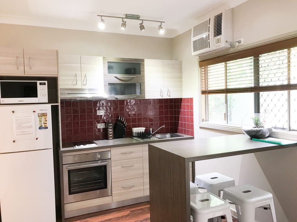 Fully equipped kitchen with all the cooking facilities, fridge and microwave
