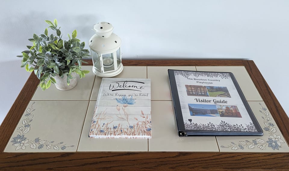 Guest book and Visitor Guide with area attractions. 