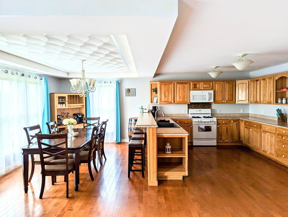 Open kitchen and dining area.
