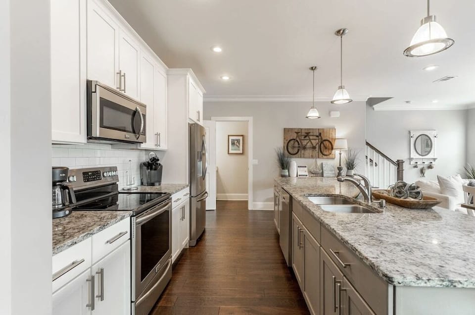 Fully equipped kitchen with stainless steel appliances