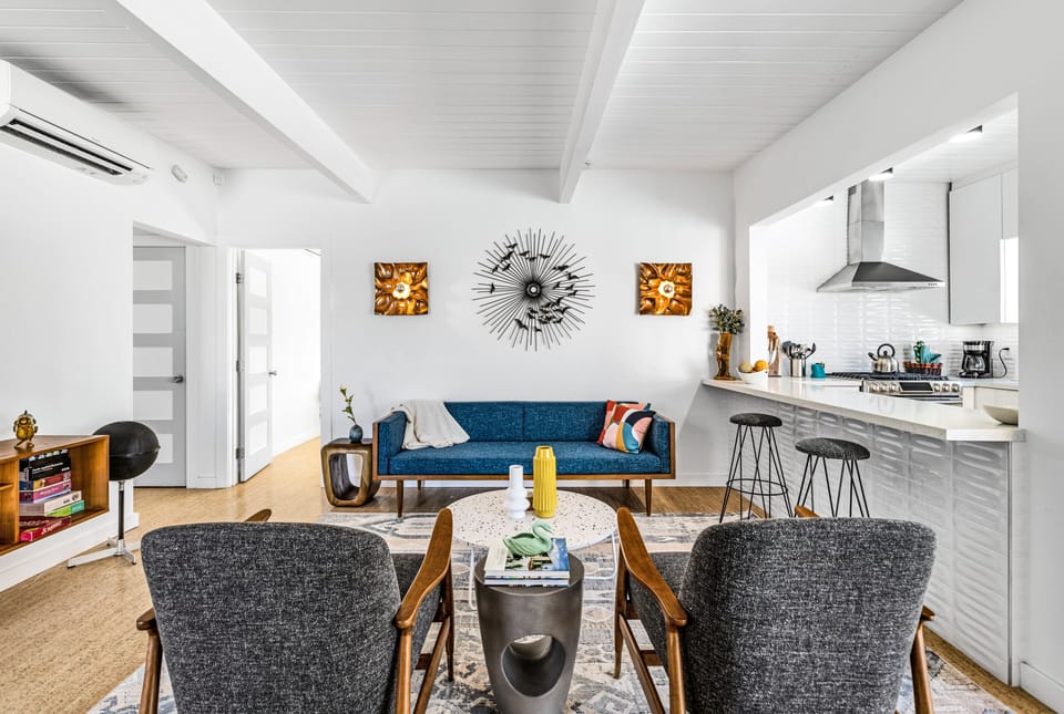 Unwind in our mid-century living room with era-inspired design.