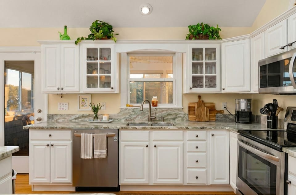 Open-Concept Dining & Living on the Top Level — Vaulted Ceilings & Water Views | Soundside Pearl, OBX