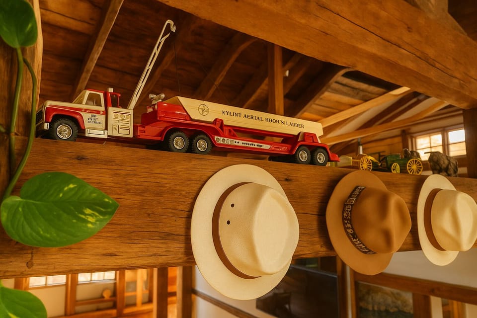 Vintage finds and cozy touches give our loft its unique character.