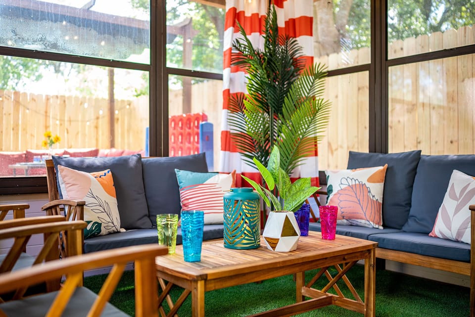 Step into our charming enclosed patio — your peaceful outdoor retreat.