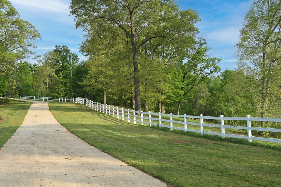 Wooden fence along driveway