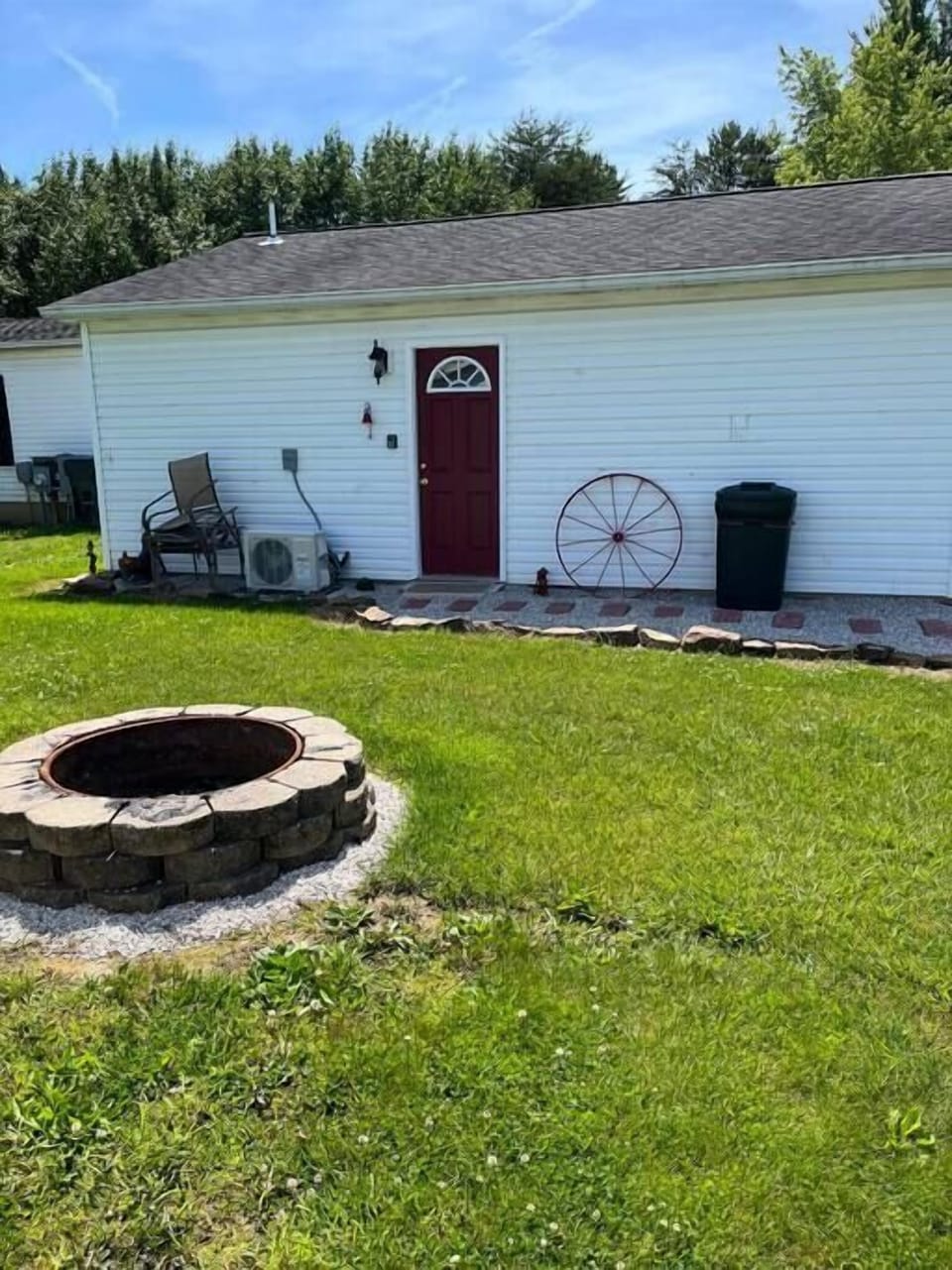 The red door you will enter upon arrival.