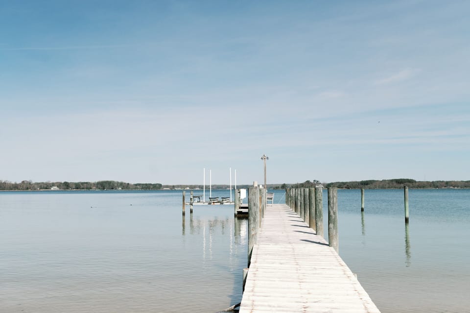 Private dock w/boat lift on the Great Wicomico River. Mean low water depth is 4'