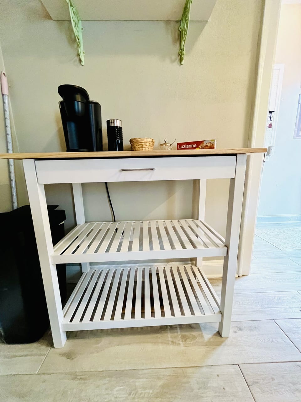 Coffee maker, coffee, creamer, sugar