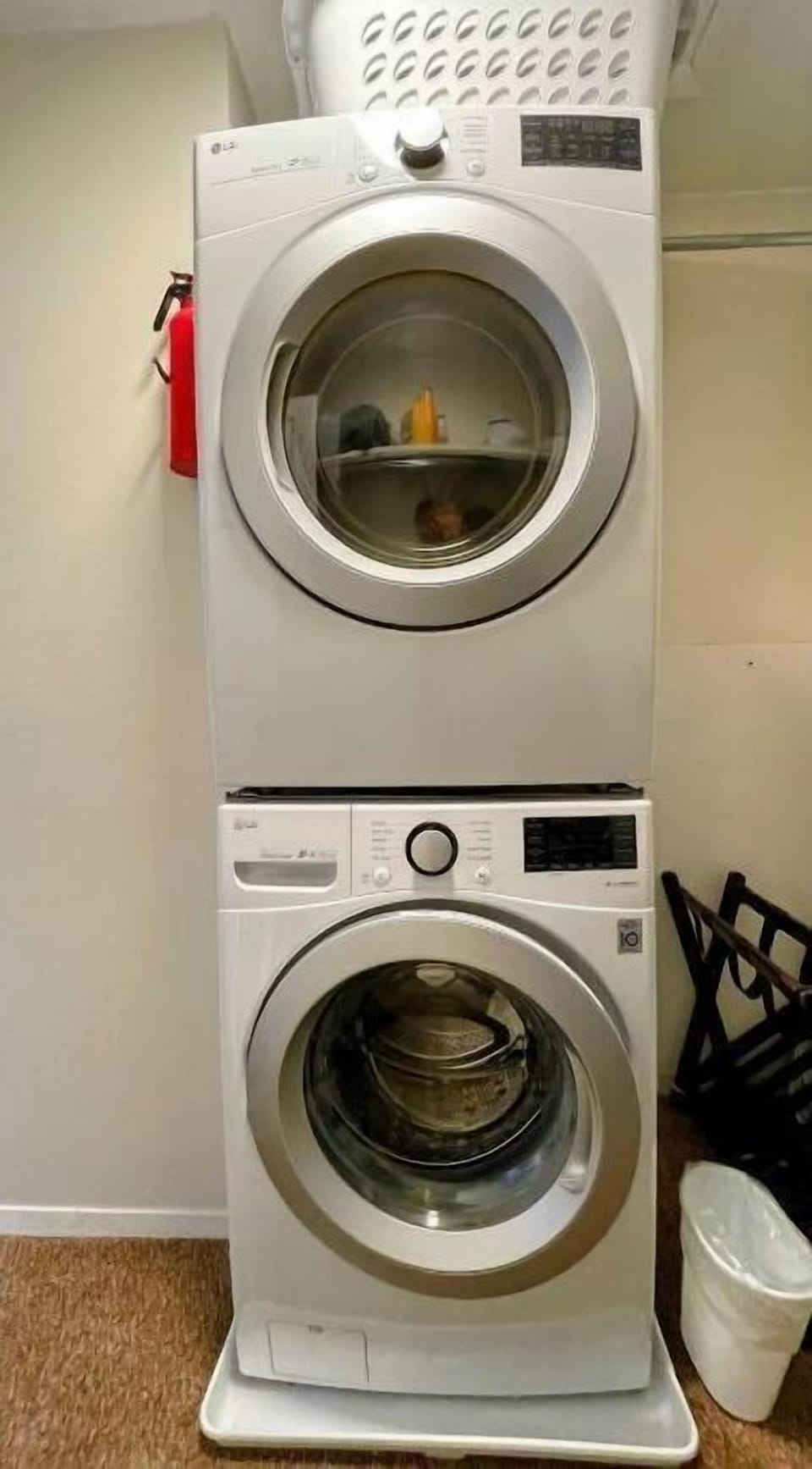 Large walk in closet has brand new washer and dryer
