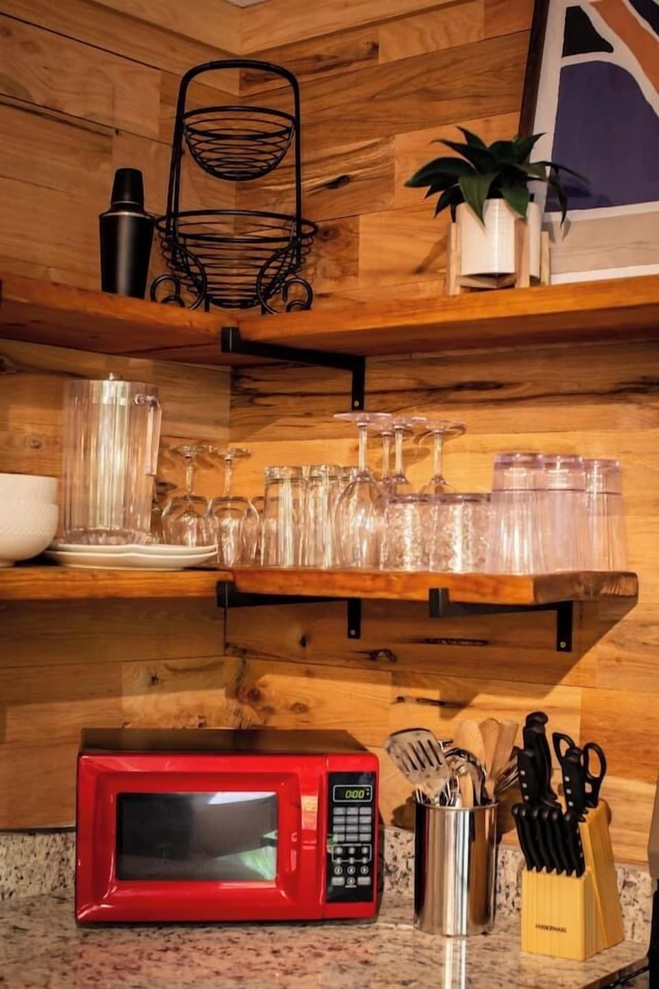 Microwave and dishes for easy meal prep and dining!