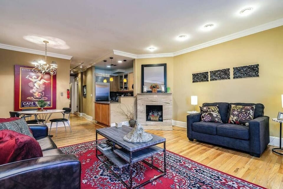 Living Room / Dining Room combo with pullout couch (denim colored couch)