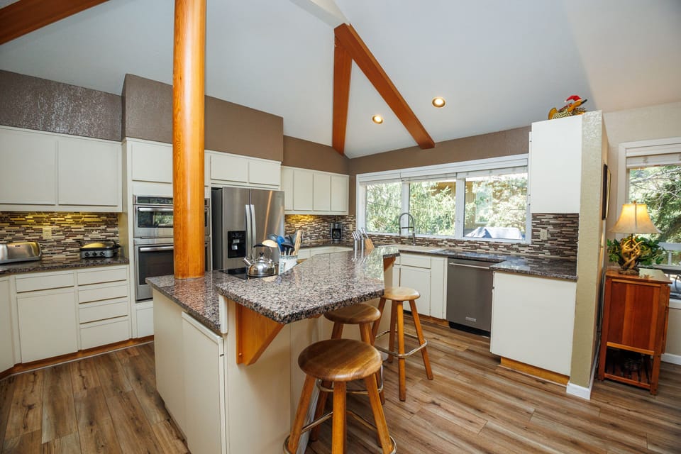 Large over the sink windows bring in natural light