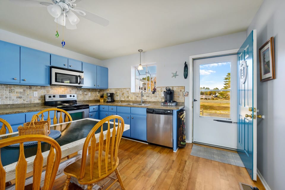 Beachy Blues and Stainless Appliances.