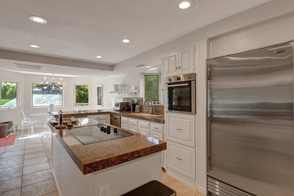 The kitchen with new Bosch oven and dishwasher, plus Sub Zero refrigerator and freezer.
