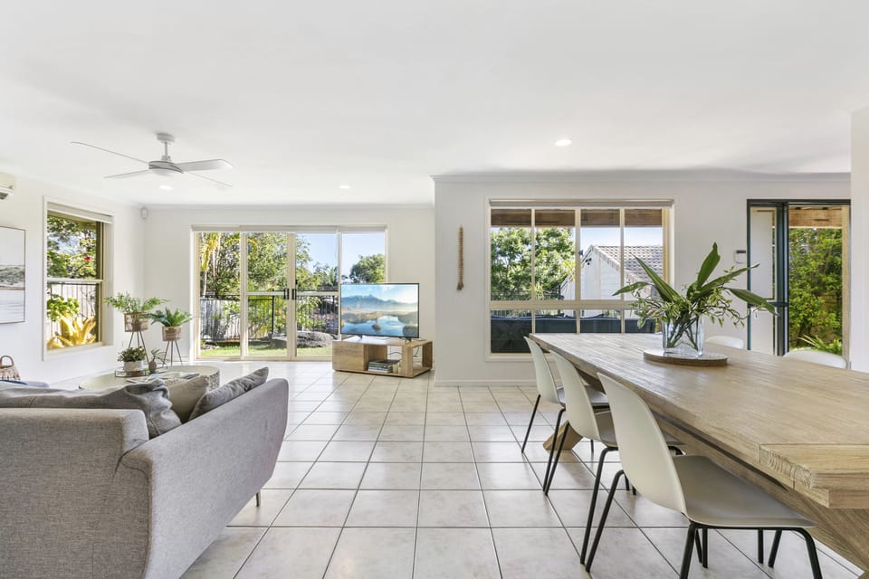 Spacious open-plan living and dining area designed for group stays