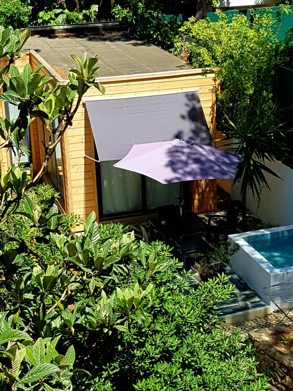 Birds eye view of the independent apartment, surrounded by greenery
