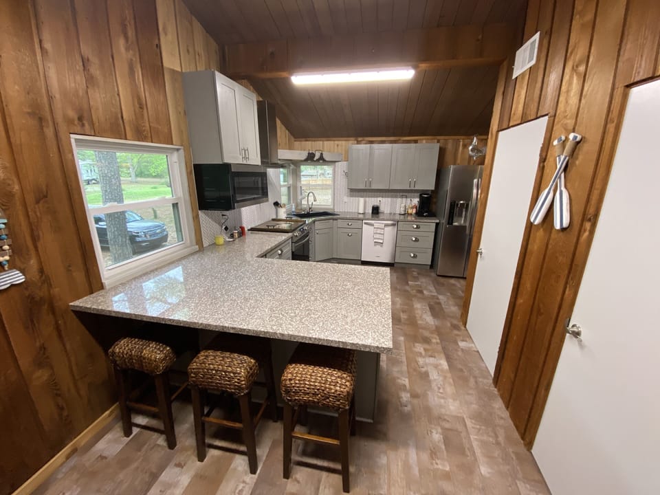 Newly remodeled, furnished, full sized appliances, including dishwasher. 