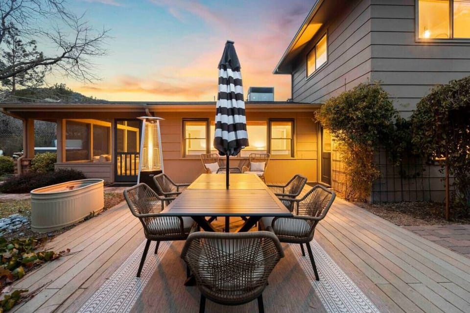 Dining table has seating for six