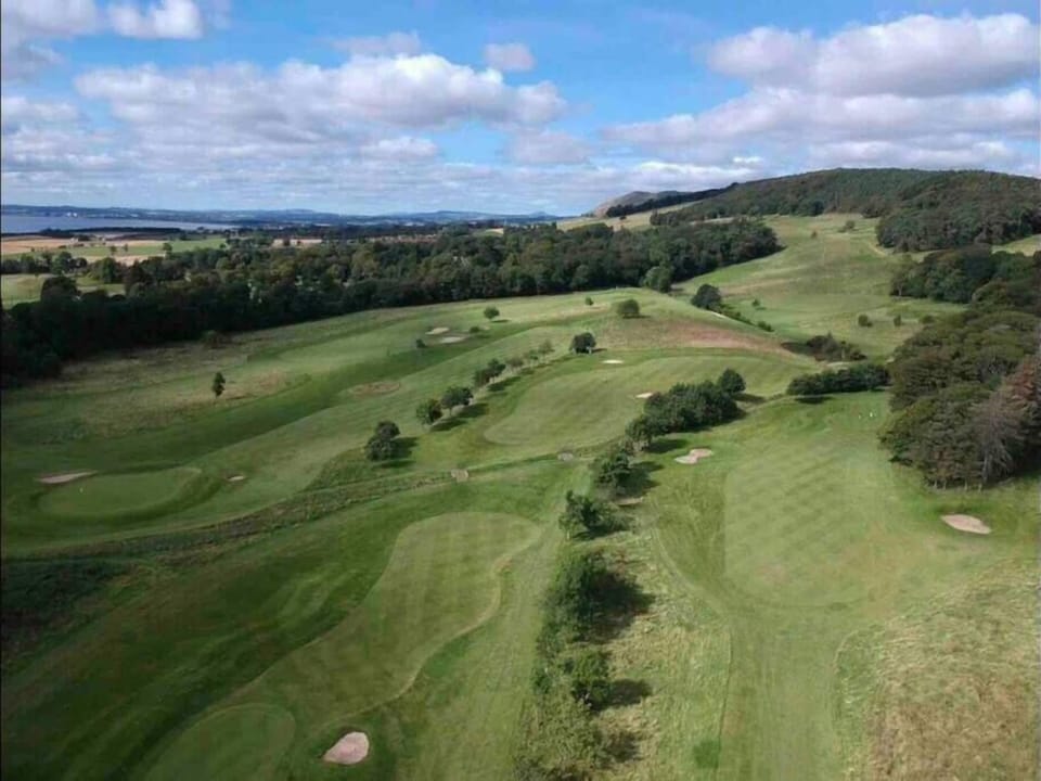 Aerial view of the top 9 holes above the lodges.