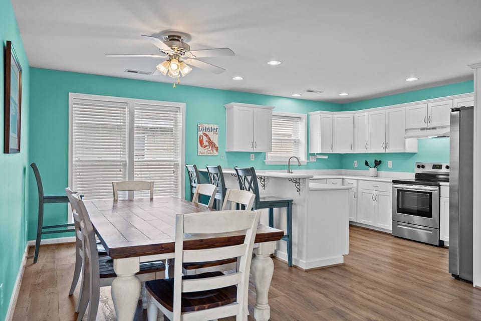 Dining table and kitchen