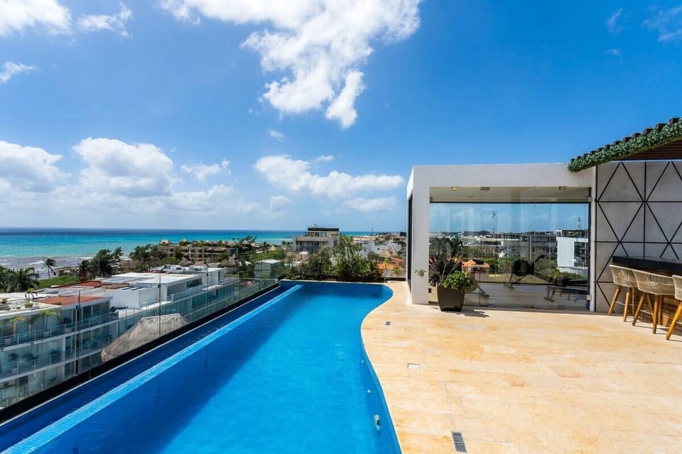 Rooftop pool for swimming and relaxing.
