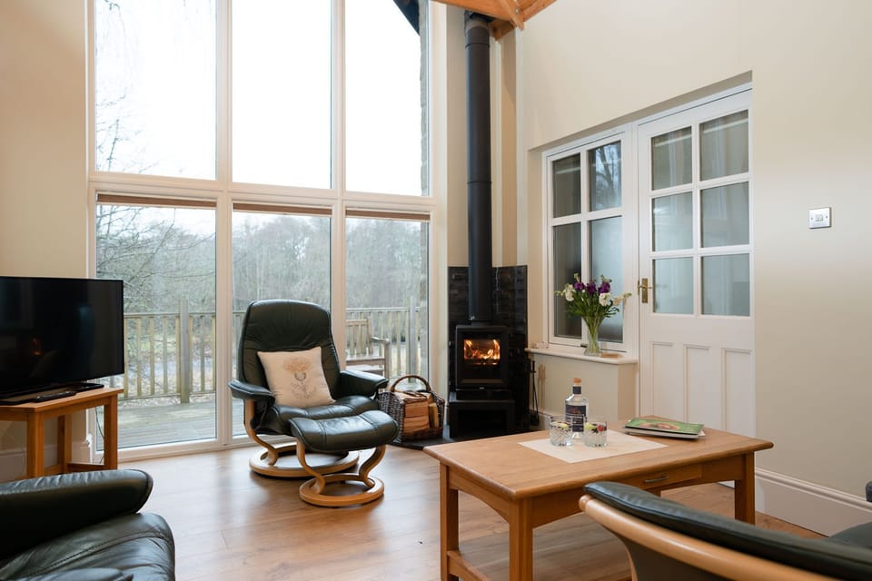 The Old Ministers House annex living room with log burner and tv