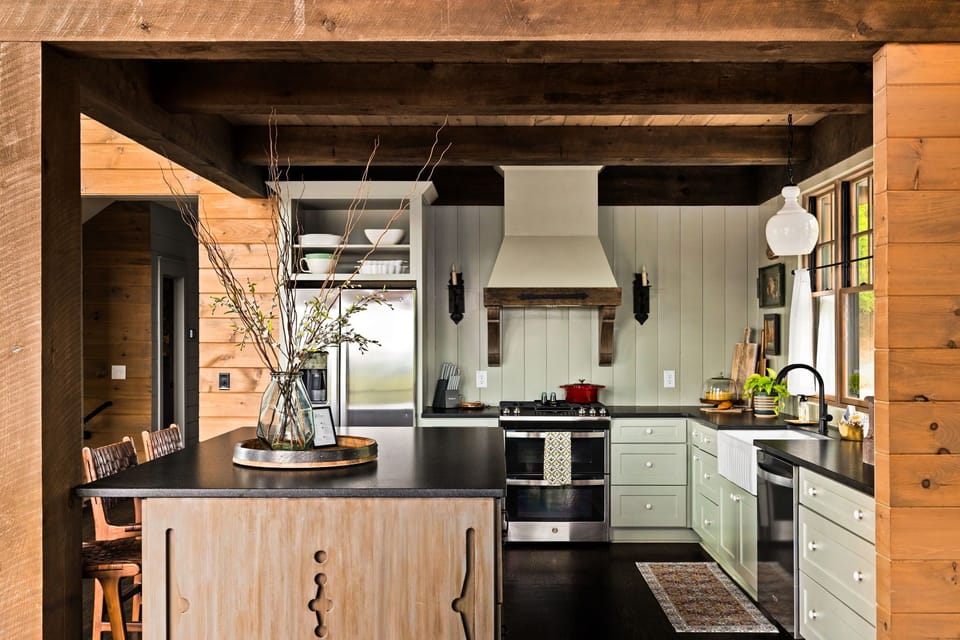 Chef ready fully stocked kitchen with large custom-crafted spacious island designed for both cooking and entertaining.