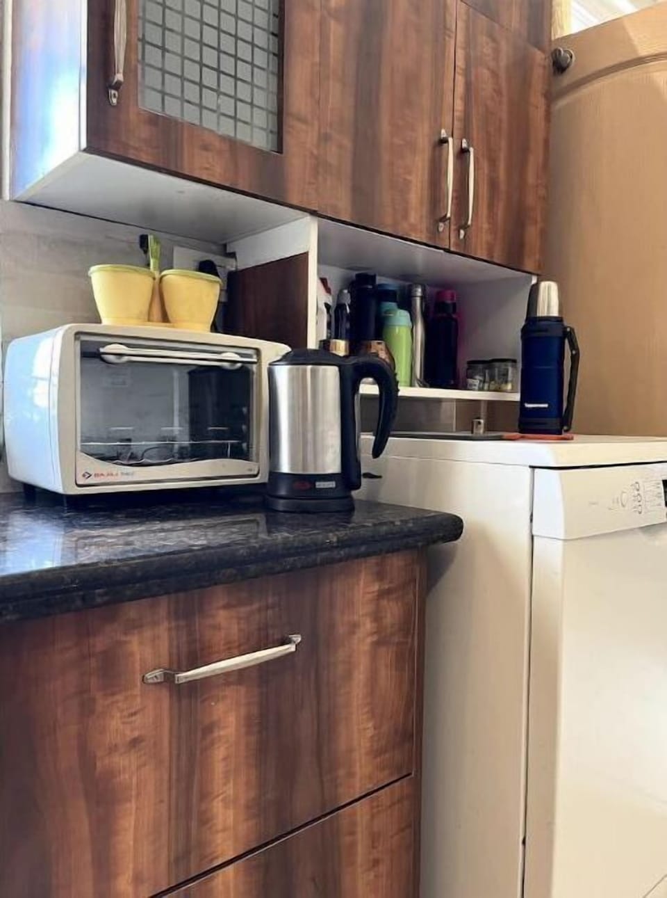Dishwasher is available at pay per load.