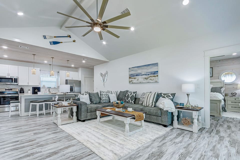 An open, bright, and beautiful living space to hang out with the whole family.