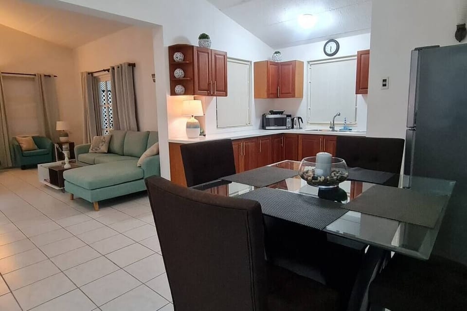 Living room dining room and kitchen