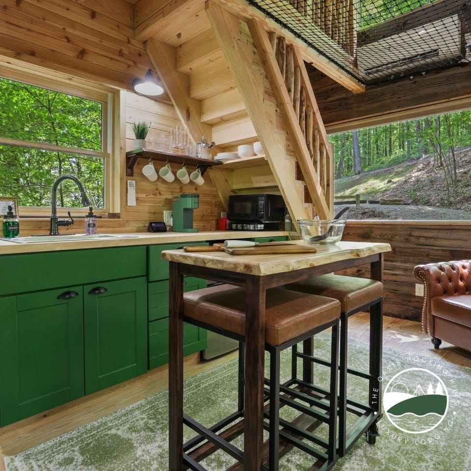 The custom table can be moved to be a kitchen island!