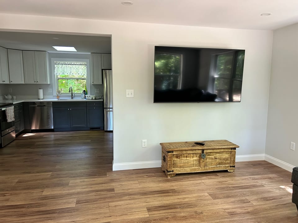 View of kitchen from living/dining area