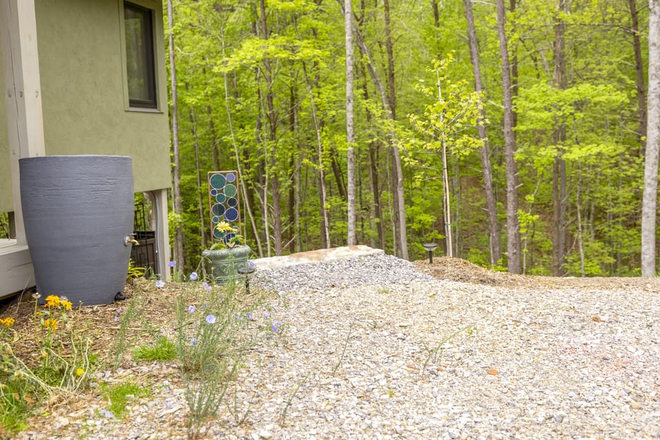 Entrance to stone steps from the parking area/driveway