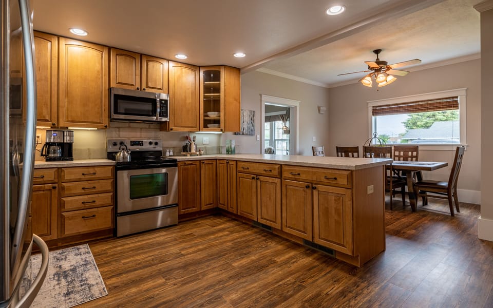 Open kitchen and dining area