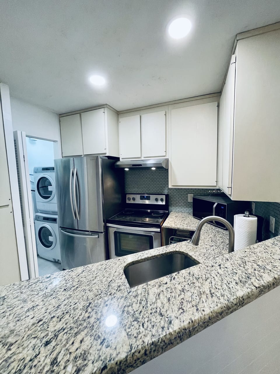 Fully stocked kitchen.