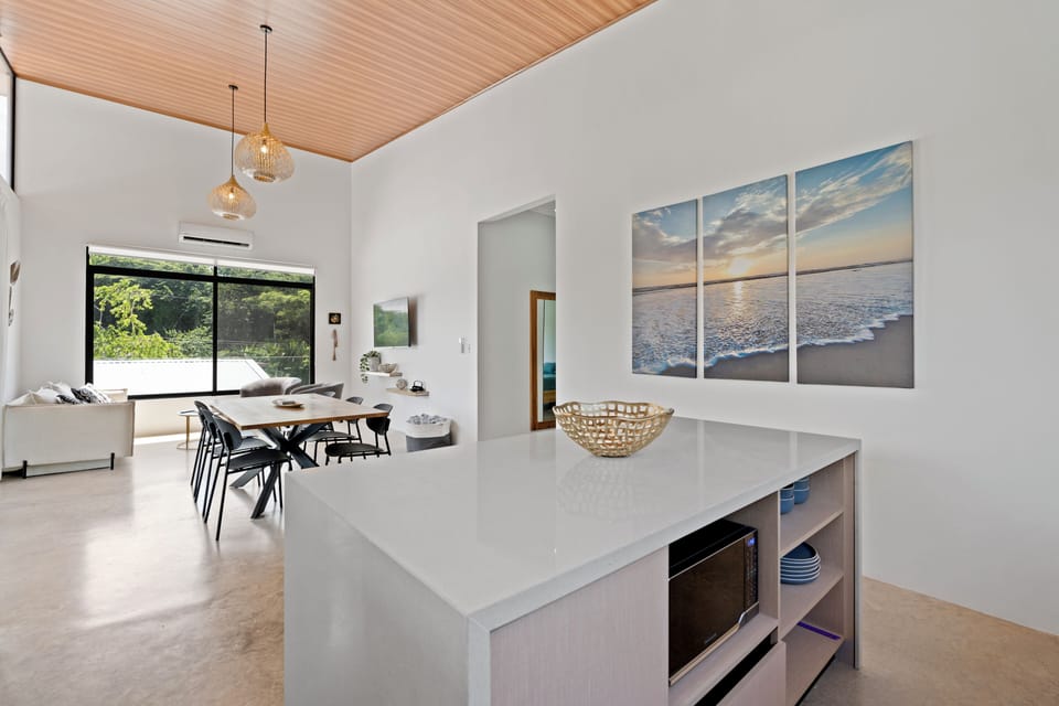 Polished concrete floors throughout the entire apartment.