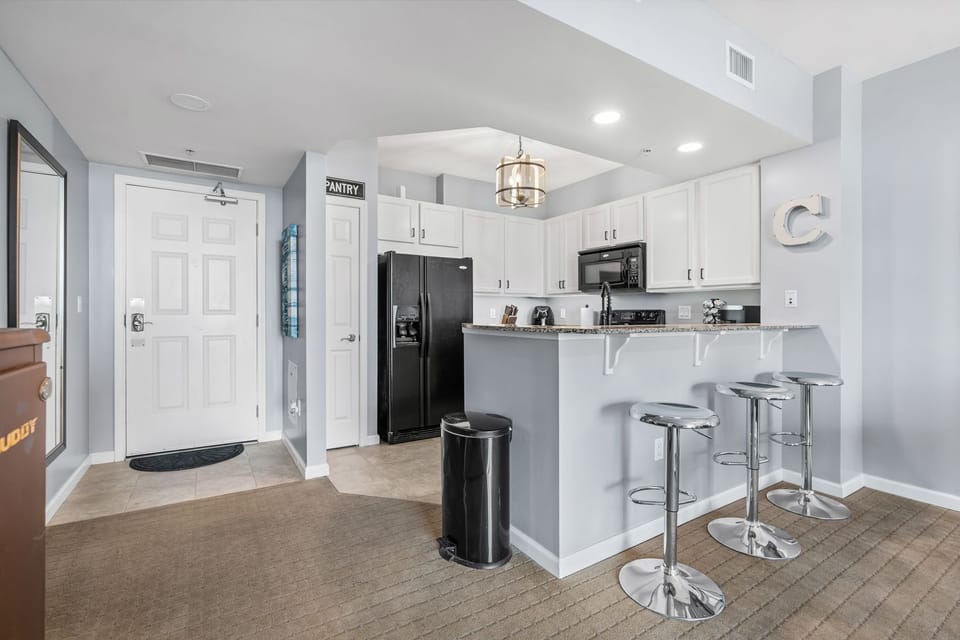 Bar seating for extra guests.