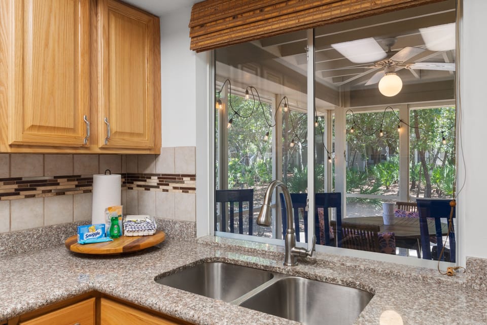 Kitchen with pass through window to the patio!