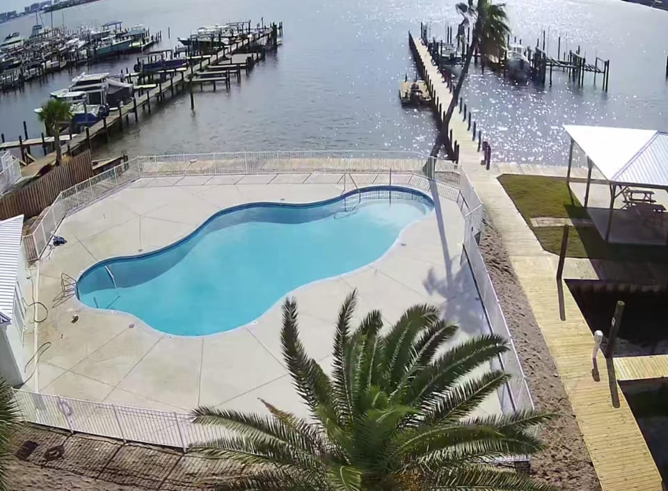 Salt water pool with beautiful water view 