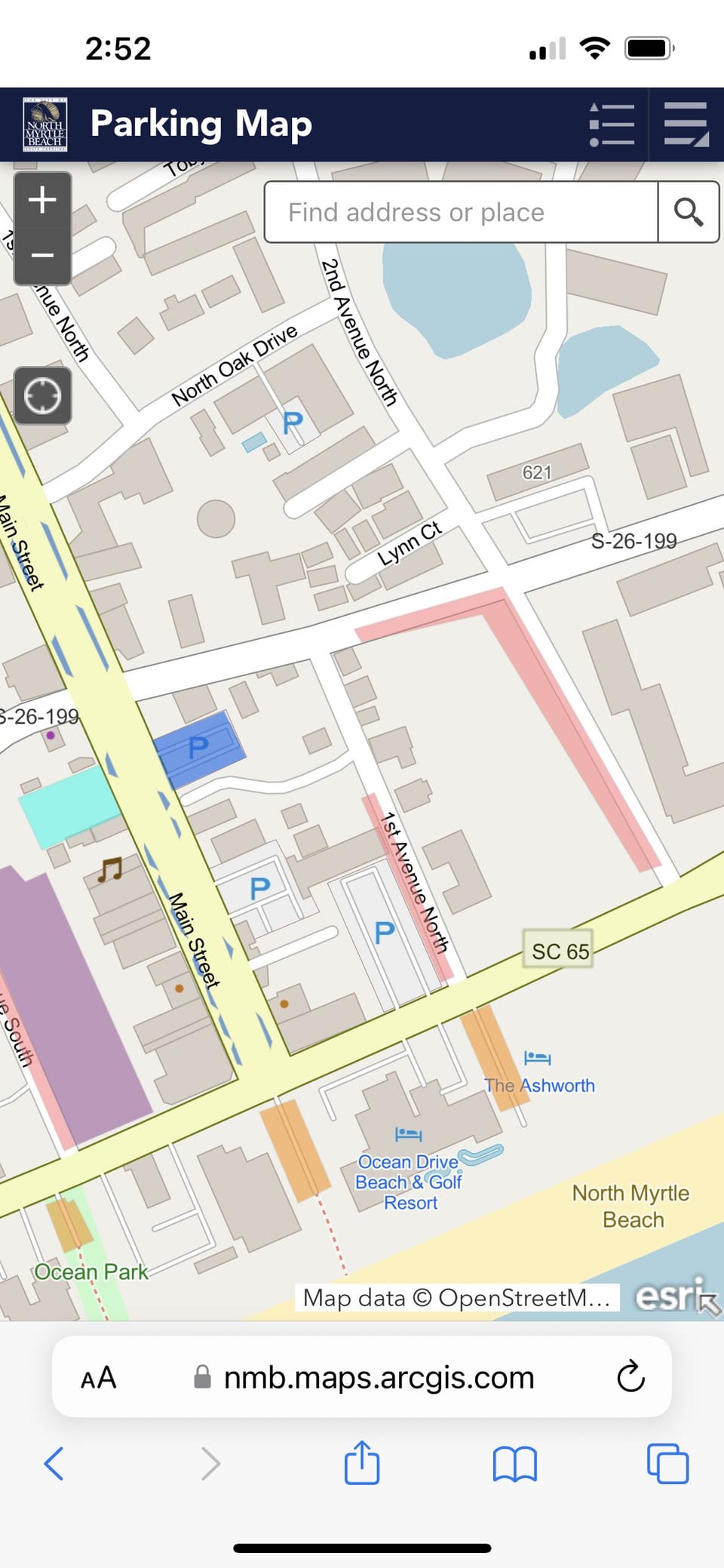Map of parking areas near beach that are closest to condo 
