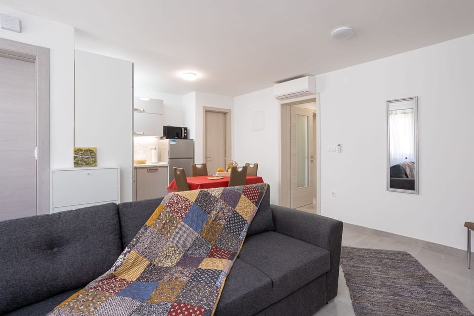Living/dining area and the kitchen