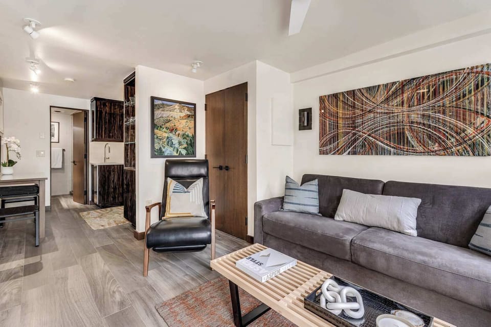 Updated living area with comfortable sofa